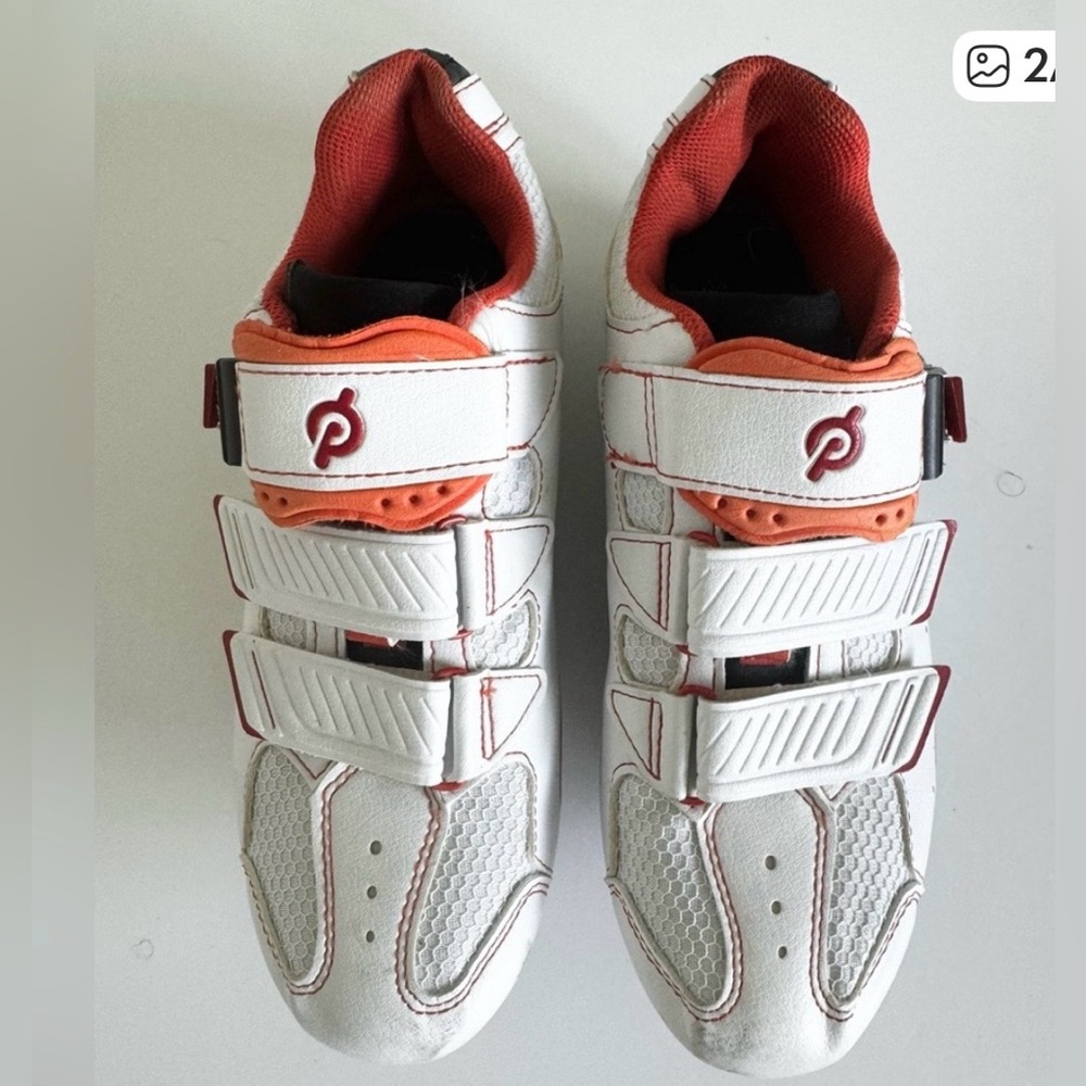 Peloton Cycling Shoes with Cleats White Orange | Size: 40